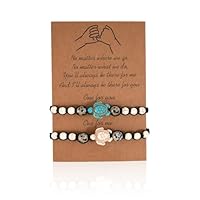 BCHKO 2 Stück Versprechen Freundschaft handgemachte Bedeutung Distanz Match Armband Geschenk für beste Freundin Paar Liebhaber Mädchen, verstellbares Seilarmband mit 1 Wunschkarte (Schildkröte)