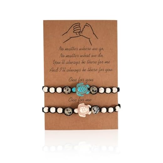 BCHKO 2 Piezas Pulsera de Amistad Hecha a Mano Significado Distancia Regalo para Mejor Amiga Pareja Amantes Chicas, Pulsera de Cuerda Ajustable con 1 Tarjeta de Deseo (Tortuga)