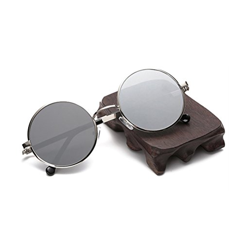 OULII Óculos de sol reflexivo vintage com armação de metal redonda, óculos de sol espelhados, para h