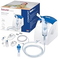 Beurer IH 26 Aerosol ad Aria Compressa Con Doccia Nasale E Accessori Completi Inclusi, Bianco/Blu, &lrm;16.6 x 14.8 x 14.1 cm, Tempo di inalazione breve e pressione di esercizio di 0.8 - 1.45 bar