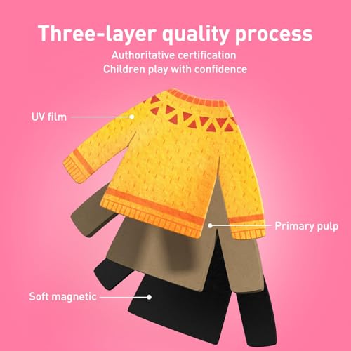 Magnetic Dress Up Games for Kids, Azonee Fashion Design Dress-Up Pretend Play Set with Matching Magnets & Book Storage, Educational Gifts for Girls 2-8 Years