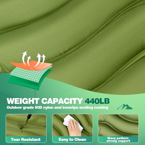 FrutPunch Camping Sleeping Pad, Ultralight Camping Mat with Pillow, Built-in Foot Pump Inflatable Sleeping Pads Compact for Camping Backpacking Hiking Traveling Tent, Single - Thumbnail 4