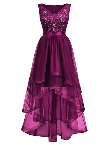 Miusol Women's V-Neck Elegant Sequin Lace Ruched Sleeveless Hi-Lo Party Dress3