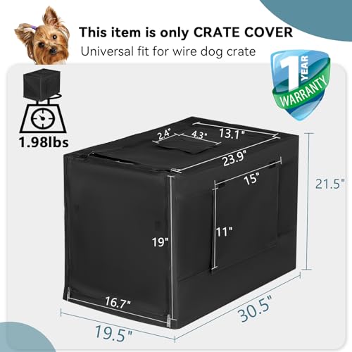 PETSFIT Crate Cover for Wire Dog Crate(30in/36inch/42inch), Single Door/Double Doors, Mesh Window, Flap On The Top and Back is Detachable, Dog Kennel Cover Black 30inch - Image 4