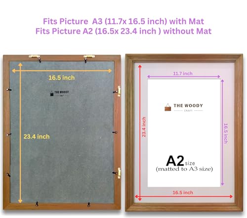 Image of A3 Size Wooden Photo Frame with Mat, Brown Photo Frame for Wall Decoration, Home Decor for Wall Hanging, Best Wooden Photo Frame for Posters and Photos (A2 Size Matted to A3 Size)