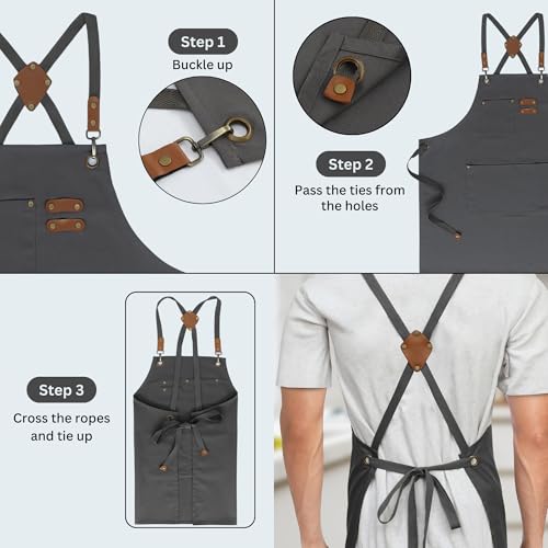 image for RUVANTI Work Aprons for Men, Oil & Water Repellent, PolyCotton Cross B