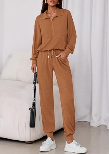 PRETTYGARDEN Women's Fall 2 Piece Lounge Sets Zip Up Sweatshirt Jogger Pants Sweat Track Suits Travel Outfit Winter Clothing