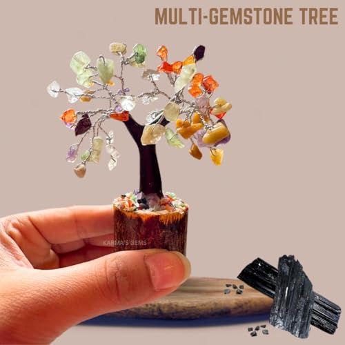 Small Multi Crystals Wooden Base Tree of Life - Feng Shui Seven Chakra Tree Decor - Positive Energy Money Bonsai Tree - Handmade Decoration Showpiece - Meditation Accessories - Image 3