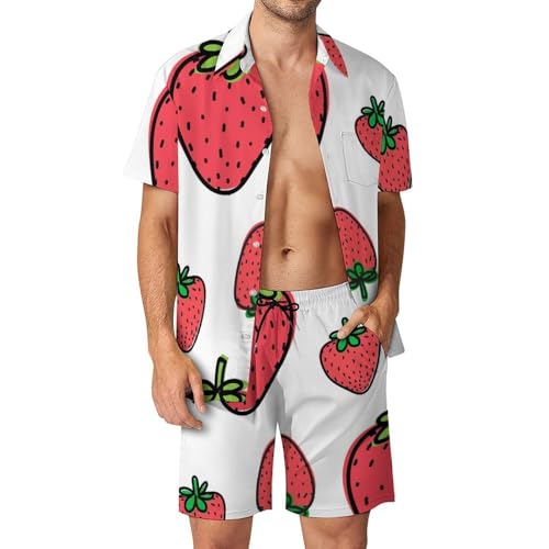 Chemise Hawaïenne Homme Ensemble Short Pantalon Plage Été Motif Fraise S