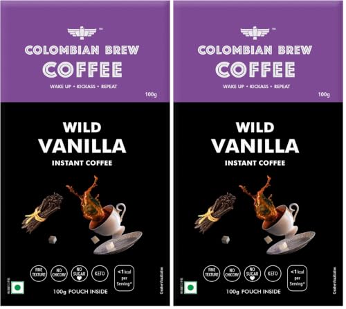 Image of Colombian Brew Vanilla Instant Coffee Powder, No Sugar Vegan, 100g Box (Pack of 2)