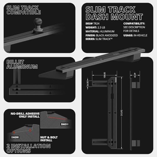 Tackform TRAXX Slim Track Dash Mount - Spring Phone Holder - Compatible with 2023-2025 Ford Super Duty, F-250, F-350, & F-450 | No Drilling Required | All-Metal, CNC Billet Aluminum | Carbon Fiber Arm