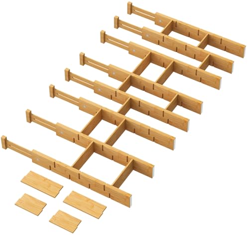 kiplant Bamboo Drawer Dividers - Adjustable Drawer Dividers for Clothes,