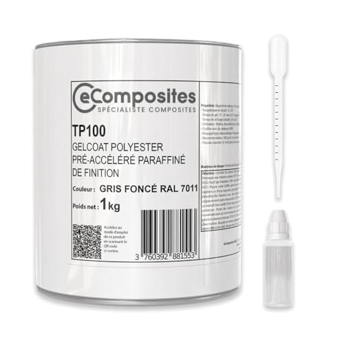 Gelcoat Polyester | 1 kg | Gris Foncé RAL 7011 | + Catalyseur PMEC + Pipette de dosage 3 ml, Gel Coat pour Bateau, Topcoat pour Camping car