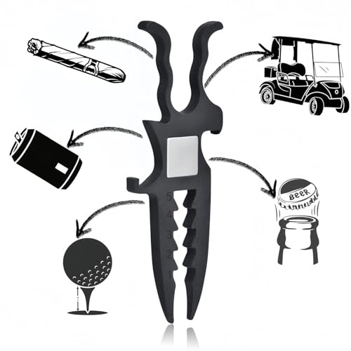 GIMEE Golf Multi-Tool – Magnetic Cigar Holder, Divot Repair Tool, Beer Shotgun Opener & Tee Height Setter – Golf Cart Accessories & Gifts for Men – Golf Course Essentials – Patent Application