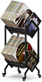 VEDECASA DJ Vinyl Record Storage Holder Rack LP Storage Display Stand with Casters Easy to Move Mobile Book Albums Storage Magazine Holder Office Files Organizer Shelf