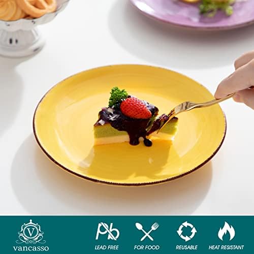 vancasso Bonita Multicolour Dessert Plate Set of 6, Handpainted Side Plate in Rustic Look Tableware, 7.4 inch Side/Salad/Fruit/Snack Plate(19 * 19 * 2.2cm)