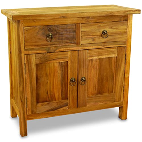 livasia Teak Kommode mit Schubladen und Tür, Highboard aus Java, Teakholzmöbel 75x35x70cm (Braun)