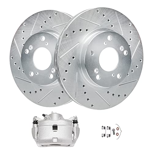 Detroit Axle - Front Drilled Brake Rotors Left Brake Caliper w/Bracket for Honda CR-V Element Replacement : 11.10 inch Rotor