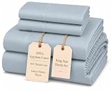 100% Egyptian Cotton Sheets For King Size Bed, 800 Thread Count Sateen Weave, 15" Deep Pocket King Sheet Set, Sheet & Pillowcase Sets, No Pill, Soft & Comfy Naturally Cool & Breathable - French Blue
