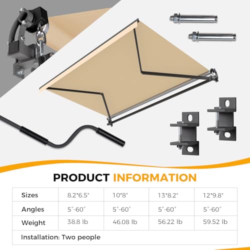 image for HOMEDEMO 8.2x6.5 Retractable Awning for Patio, Manual Awnings, Sunshad