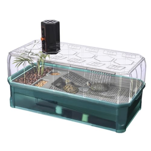 Aquarium Tank Plastic Turtle Habitat Starter Kit, Reptile Terrarium Breeding Display Box, Turtle Aquarium Cover Set, Tortoise Bedding Cage, Shower Filter System