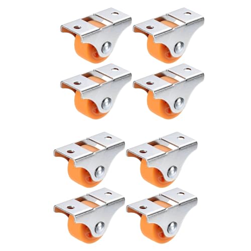 Yuannee Fixed Caster Wheels Set,8 PCS Rubber Mini Casters Wheels Small Wheel Casters Fixed With Orange Heavy Duty Rubber Trolley Castors Silent Wheel for Furniture Projects Floor Safe Design