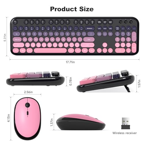 Image of Atelus Wireless Keyboard Mouse Combo, Typewriter Full Size Keyboard with Number Pad and 2 in 1 USB Connected Mouse for PC Computer Laptop Desktop Windows 7 8 10 11 (Berry Pink)
