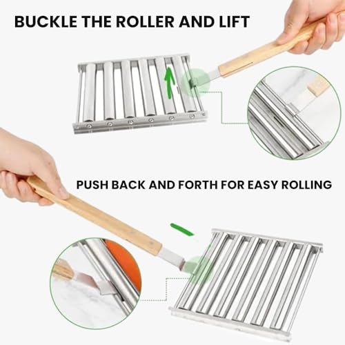 AIIONP Hot Dog Roller for Grill, Hot Dog Roller Grill, Hotdog Roller Stainless Steel Sausage Roller Rack with Extra Long Wood Handle, Hot Dog Griller Roller for Outdoor Camping BBQ (1, Medium)