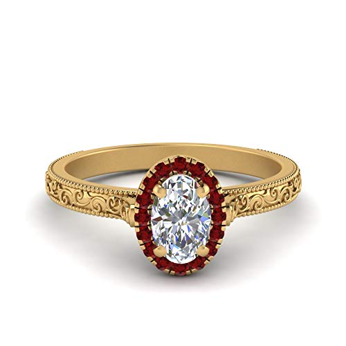 Pierre précieuse bague de fiançailles halo ovale gravée à la main