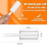 20 Rollen (1200 Blatt) Fusselrolle, mit 2 Griffe und 2 Staubschutz, Ideal als Fusselrolle tierhaare, Fusselbürste kleidung oder lint roller für Kleidung, Fusselroller, Bett,Sofa,Katzen- und Hundehaare