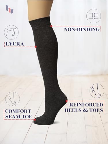 Image of Hugh Ugoli Women's Rayon Derived from Bamboo Knee High Socks Comfort Seam Long Dress Socks, Shoe Size 5-8 /8-11, 4 Pairs