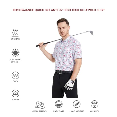 Golf Shirts for Men Dry Fit Short Sleeve Print Performance Moisture Wicking Polo Shirt White Painting — view 5