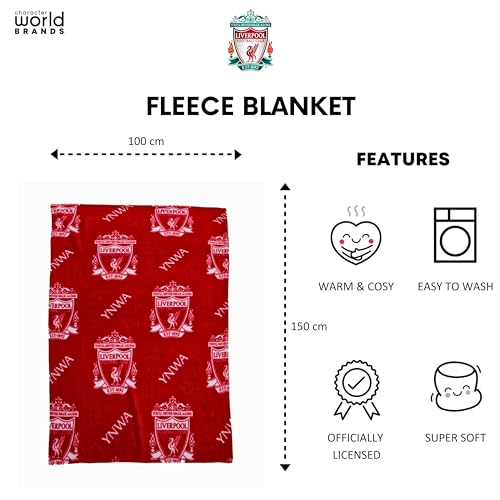 Liverpool FC Character World offizielle Fleecedecke | Superweiches Fußball-YNWA-Design | Warmer, superweicher roter Überwurf