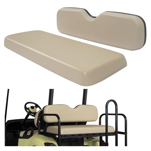 Wutist Universal Golf Cart Tan Seat Bottom & Seat Backrest Compatible with Yamaha, EZGO TXT/RXV/ST, Club Car DS & Precedent and Other 2+2 Passengers Golf Cart with Rear Flip Seat