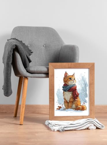 Image of Moohue Stamped Cross Stitch Kits for Adults Animal Cat 14CT Pre Printed Cross Stitch Kits for Beginners (Winter Cute Cat)