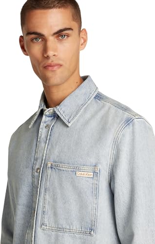 Calvin Klein Men’s Regular Fit Denim Shirt with Chest Pocket, Blue (Denim Light), S - Image 2