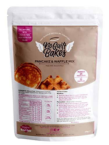 No Guilt Bakes Pancake & Waffle Mix | Authentic American-Style Pancakes | Low Carb, Keto Friendly | Gluten-Free Breakfast | No Added Sugar | Diabetic, Vegan Friendly | High Protein, Fibre | 215g Pouch