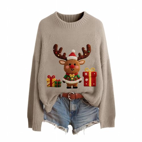 Generisch Weihnachtspullover Damen Winter Strickpulli Weihnachten...