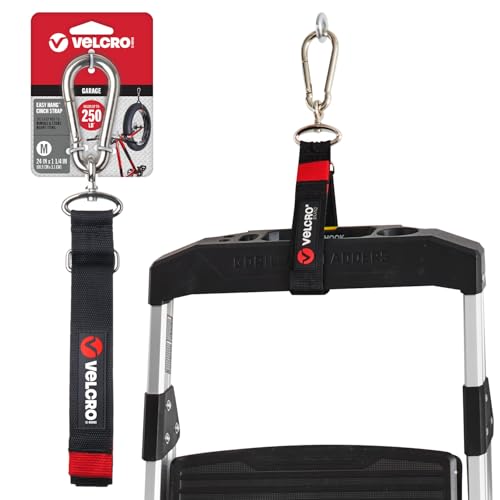 VELCRO Brand Easy Hang Heavy Duty Cinch Strap with Carabiner Hook – Garage & Outdoor Organizer, Holds 250 lbs, 24in x 1.25in by VELCRO Brand - Used condition - US$9.60