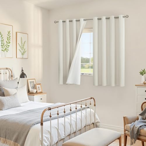 Image of YoungsTex Linen Blackout Curtains 54 Inches Length, Full Room Darkening Short Window Drapes Thermal Insulated with Grommet for Bedroom Living Room, 2 Panels, 52 X 54 Inch