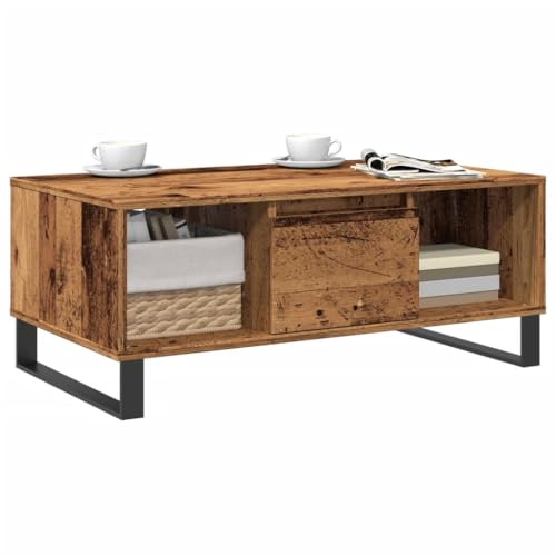 Table d'appoint industrielle en vieux bois et métal haut de gamme
