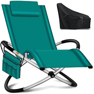 KESSER® Relaxliege Liegestuhl Inkl. Tasche + Abdeckung Gartenliege Sonnenliege Gartenstuhl Klappstuhl faltbar | Schwungliege | Schaukelsessel | ergonomische Relaxsessel | 180kg Belastung, Petrol Grün