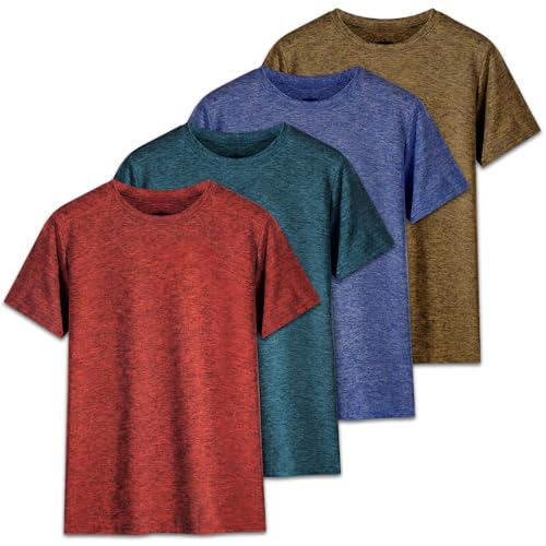 Mocolerno 4-Pack Boys Shirts Youth Quick Dry Shirts for Boys Athletic Short Sleeve T Shirts Kids Performance Tees (5Y-18Y)