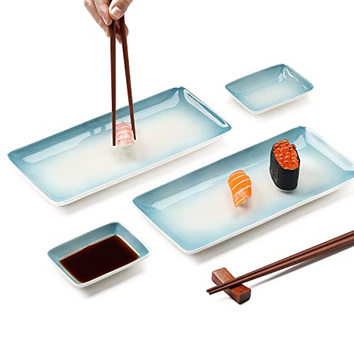 Sushi Plate Set With Soy Sauce Dish, Chopstick Pair And Chopsticks Holder. 8 Piece Japanese Style Ceramic Dinnerware #TOP4