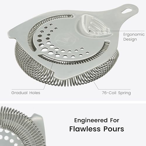 Cocktail Strainer for Drinks | Stainless Steel Bar tools | Ergonomic Hawthorne Strainer for Cocktail Shaker with High-Dense Spring | Silver Bar Strainers | Wizardtender - Thumbnail 5