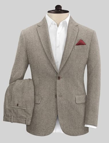 VENNYNG Men's Tweed Herringbone Suits 3 Piece Vintage Retro Wedding Blazer Vest Pant Set Single Breasted Two-Buttons3