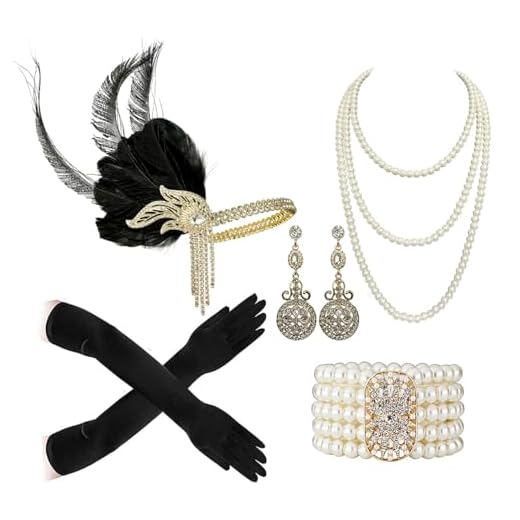Cizoe 1920s Accessories Set for Women, Flapper Accessory Great Gatsby Costume Headband Flapper Necklace 20s Gloves(dh)