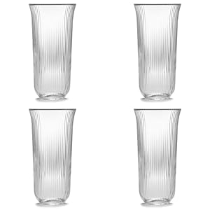 Longdrink Drinking Glasses Set of 4 | Inku Glassware by Sergio Herman | Clear Ribbed Water Glass Cups without Lids | Home Essentials, Kitchen Set | Beer, Juice | Coffee Accessories
