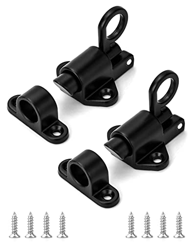 QWORK® 2 Piezas Perno de Puerta de Resorte, Cerrojo Puerta con Tornillos para Puerta de Dormitorio, Puerta de Baño, Gabinete, Cerca (Negro)