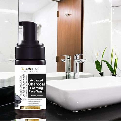 Image of Drontika Wild & Pure Charcoal Foaming Face Wash - 100% Natural Deep Cleanser for Acne, Blackheads & Pore Detox - Oil Control, Sulfate-Free Formula - 300ml